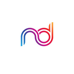Fototapeta premium Initial lowercase letter nd, linked outline rounded logo, colorful vibrant gradient color
