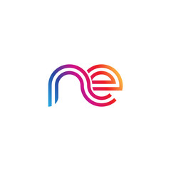 Initial lowercase letter ne, linked outline rounded logo, colorful vibrant gradient color - obrazy, fototapety, plakaty