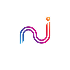 Initial lowercase letter nj, linked outline rounded logo, colorful vibrant gradient color