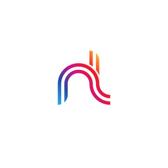 Initial lowercase letter nl, linked outline rounded logo, colorful vibrant gradient color