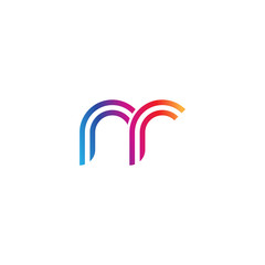 Initial lowercase letter nr, linked outline rounded logo, colorful vibrant gradient color