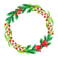 Watercolor illustration of Christmas wreath