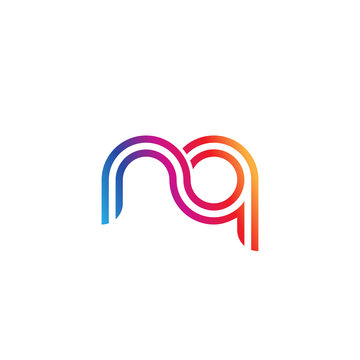 Initial lowercase letter nq, linked outline rounded logo, colorful vibrant gradient color