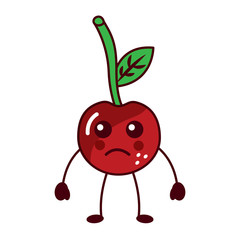 cherry sad fruit kawaii icon image vector illustration design 