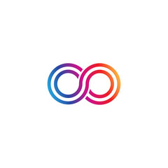 Initial lowercase letter oo, linked outline rounded logo, colorful vibrant gradient color