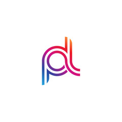 Initial lowercase letter pl, linked outline rounded logo, colorful vibrant gradient color