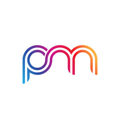 Initial lowercase letter pm, linked outline rounded logo, colorful vibrant gradient color
