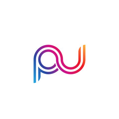 Initial lowercase letter pu, linked outline rounded logo, colorful vibrant gradient color