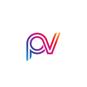 Initial lowercase letter pv, linked outline rounded logo, colorful vibrant gradient color