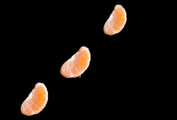 Sweet lobules of mandarins in weightlessness