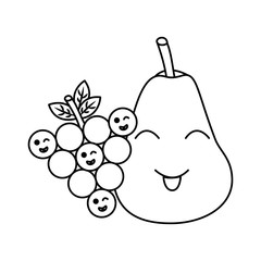 happy pear and grapes fruit kawaii icon image vector illustration design 