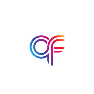 Initial lowercase letter qf, linked outline rounded logo, colorful vibrant gradient color