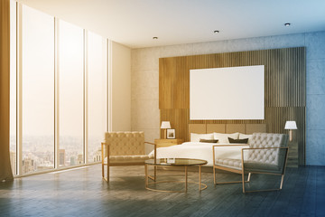 Wooden bedroom, poster side toned