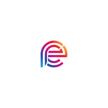 Initial lowercase letter re, linked outline rounded logo, colorful vibrant gradient color