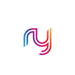 Initial lowercase letter ry, linked outline rounded logo, colorful vibrant gradient color