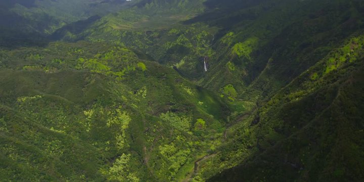 Awesome Flying Aerial Revealing Waterfall Paradise Hawaii Kauai