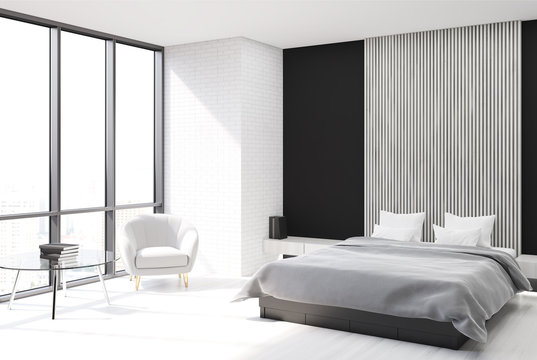 White, black and wooden bedroom, poster side