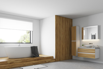 White and wooden bathroom corner