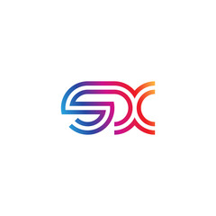 Initial lowercase letter sx, linked outline rounded logo, colorful vibrant gradient color