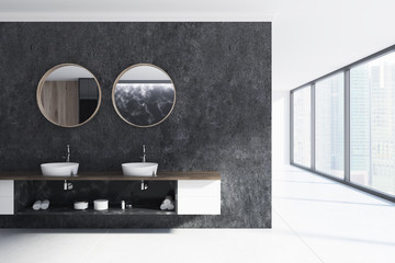 Black and white bathroom, double sink
