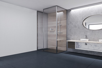 White and wooden bathroom, sink and shower