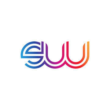 Initial lowercase letter sw, linked outline rounded logo, colorful vibrant gradient color