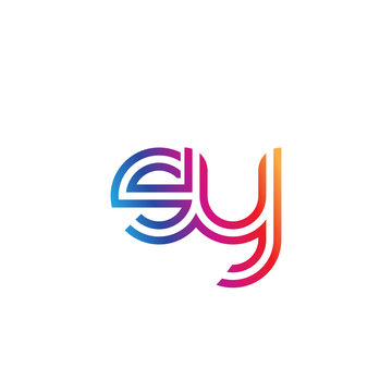 Initial lowercase letter sy, linked outline rounded logo, colorful vibrant gradient color