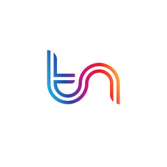 Initial lowercase letter tn, linked outline rounded logo, colorful vibrant gradient color