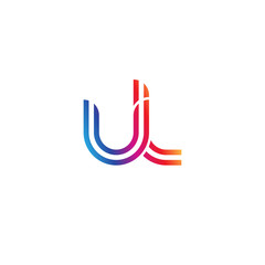 Initial lowercase letter ul, linked outline rounded logo, colorful vibrant gradient color