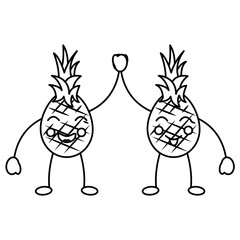 kawaii two cartoon fruit pineapple happy characters vector illustration