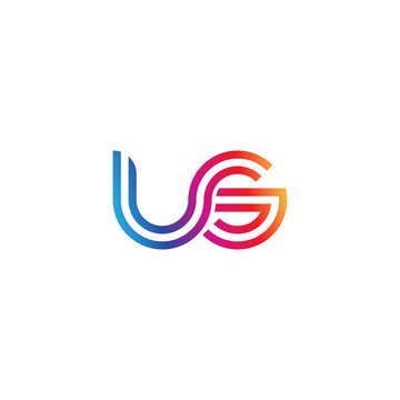Initial lowercase letter us, linked outline rounded logo, colorful vibrant gradient color