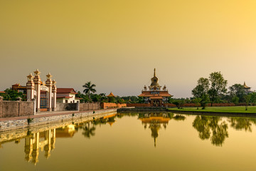 Fototapeta na wymiar hot evening summer in land sacred in buddist temples in lumbini nepal