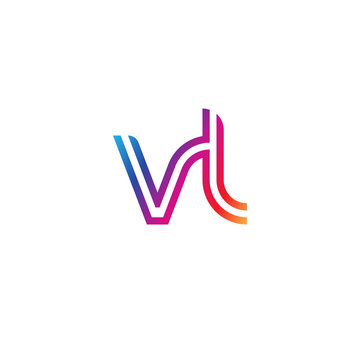 Initial lowercase letter vl, linked outline rounded logo, colorful vibrant gradient color