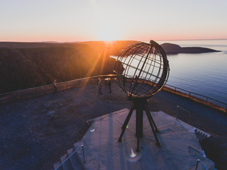 View of Nordkapp, the North Cape, Norway, the northernmost point of mainland Norway and Europe, Finnmark County, aerial picture shot from drone © tsuguliev