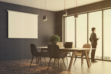 Gray office corner, poster toned