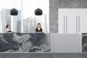 Concrete and marble office, reception, women