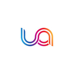 Initial lowercase letter ua, linked outline rounded logo, colorful vibrant gradient color