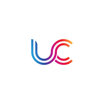 Initial lowercase letter uc, linked outline rounded logo, colorful vibrant gradient color