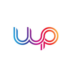 Naklejka premium Initial lowercase letter wp, linked outline rounded logo, colorful vibrant gradient color