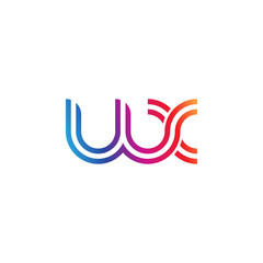 Initial lowercase letter wx, linked outline rounded logo, colorful vibrant gradient color