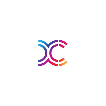 Initial lowercase letter xc, linked outline rounded logo, colorful vibrant gradient color
