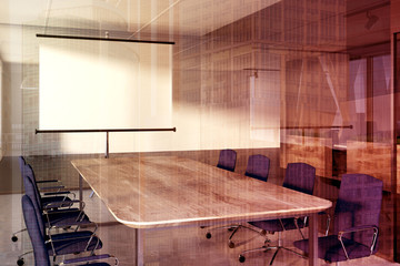 Blue chairs meeting room, screen toned