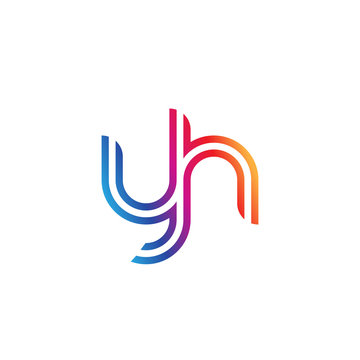 Initial lowercase letter yh, linked outline rounded logo, colorful vibrant gradient color