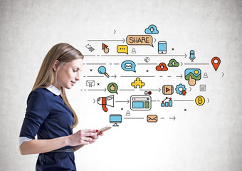 Businesswoman with a tablet, social media