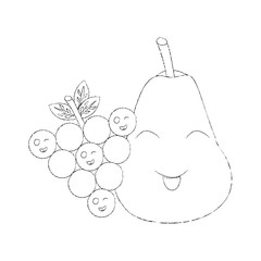 happy pear and grapes fruit kawaii icon image vector illustration design  sketch line