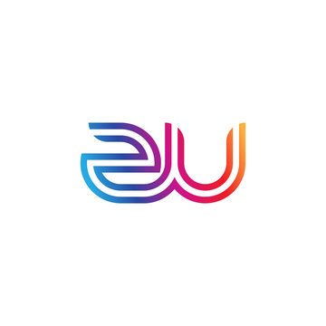 Initial lowercase letter zu, linked outline rounded logo, colorful vibrant gradient color