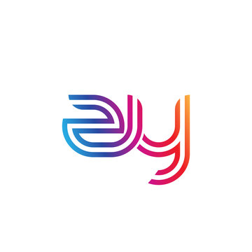 Initial lowercase letter zy, linked outline rounded logo, colorful vibrant gradient color