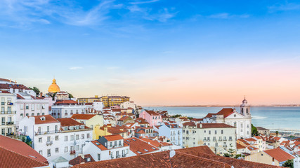 Fototapeta na wymiar Beautiful Alfama district in Lisbon during amazing sunset - Capital Portugal