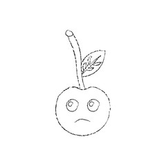 cherry sad fruit kawaii icon image vector illustration design  sketch line