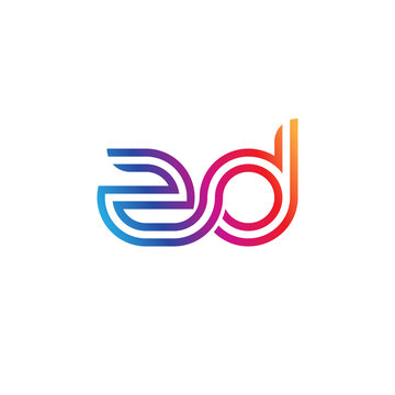 Initial lowercase letter zd, linked outline rounded logo, colorful vibrant gradient color